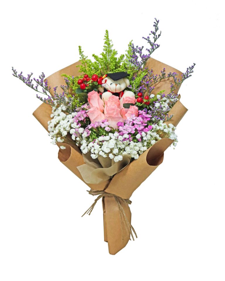 Pink Rose Graduation Bouquet Flowers and Kisses Singapore