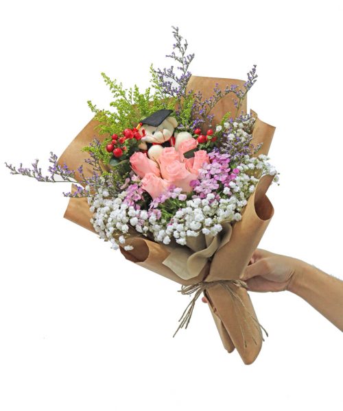 Pink Rose Graduation Bouquet Flowers and Kisses Singapore
