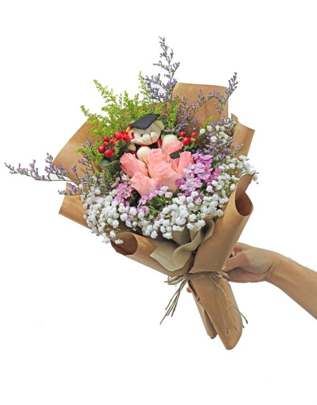 Pink Rose Graduation Bouquet Flowers and Kisses Singapore