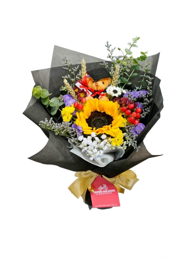 Sunflower Graduation Bouquet Flowers and Kisses