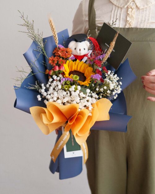 sunflower graduation bouquet side