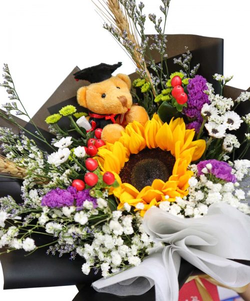 Sunflower Graduation Bouquet Flowers and Kisses