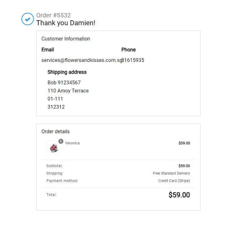 order confirmation page