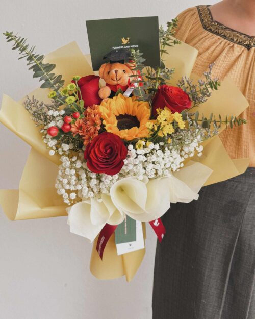 graduation marigold white bear side