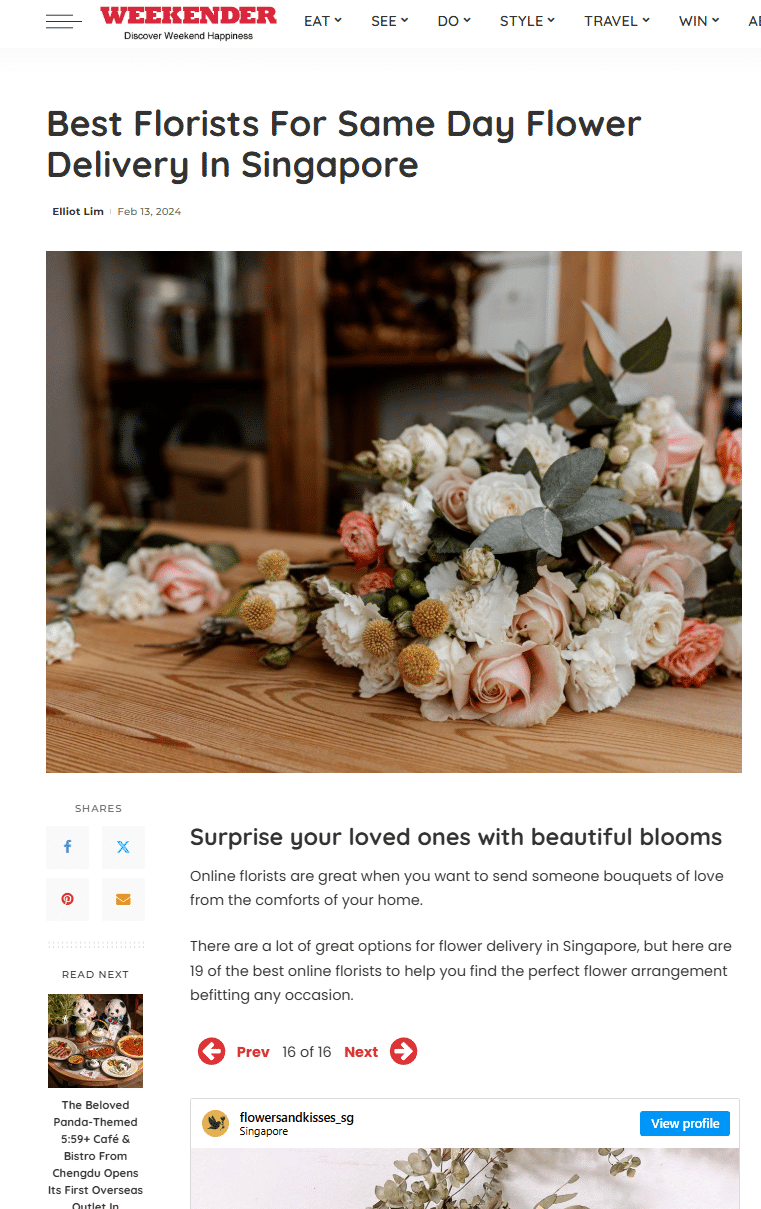 weekender best florists in singapore - flowers and kisses